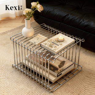 可系包豪斯设计师线条沙发边几可组合中古不锈钢置物架创意书报架