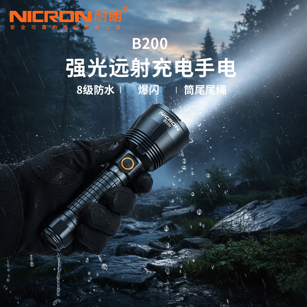 耐朗USB充电强光远射手电筒