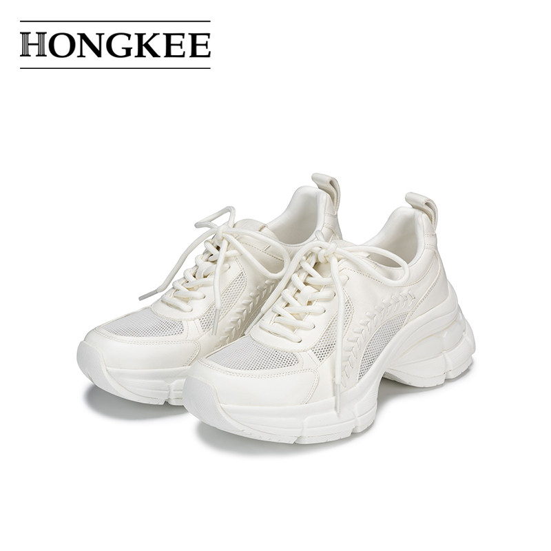 Hongkee/红科新款夏季系带休闲鞋女款网面透气厚底老爹鞋HB26X200