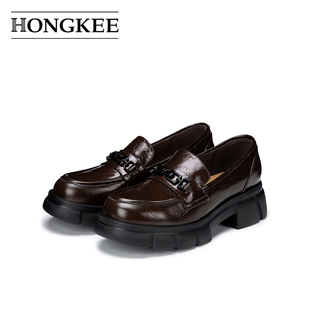 Hongkee/红科乐福鞋女2026新款厚底粗跟圆头通勤单鞋H276D100