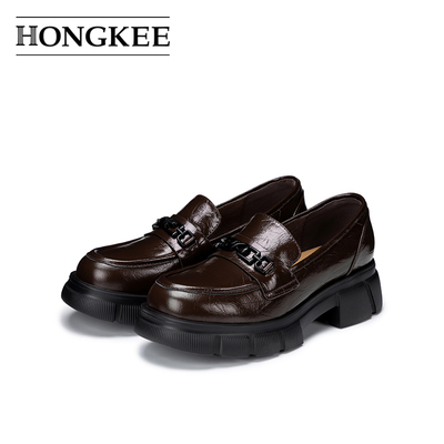 Hongkee/红科乐福鞋女2026新款厚底粗跟圆头通勤单鞋H276D100