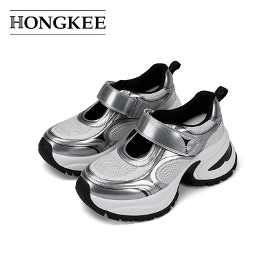 Hongkee/红科女鞋2024春夏季新款厚底鞋网面休闲玛丽珍鞋HD64D102