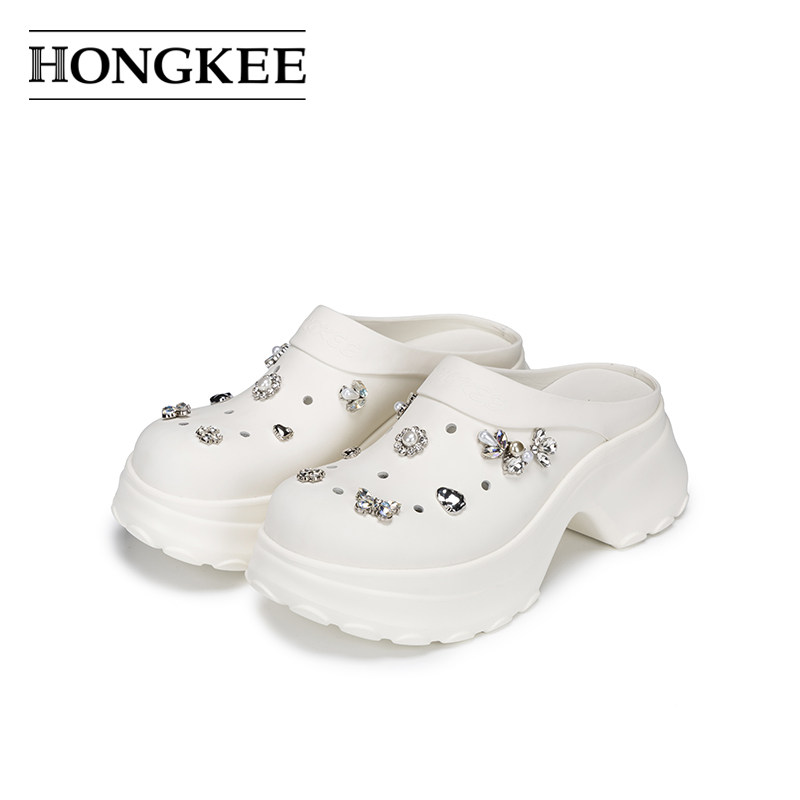Hongkee/红科女鞋2026夏新款后空穆勒拖鞋甜美厚底洞洞鞋H806D204 - 实物图