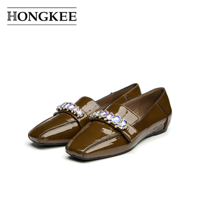 Hongkee/红科女鞋2025新款秋季通勤方头舒适平底浅口单鞋HA85S307