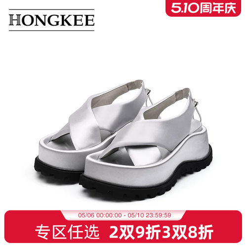 Hongkee/红科凉鞋女款夏季2025新款厚底交叉带时尚女鞋H805D212