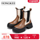 Hongkee 红科短靴女牛皮厚底休闲切尔西靴秋冬新款 单靴H654D402