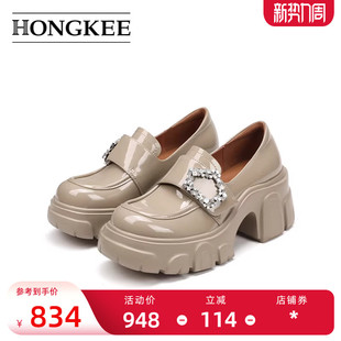 舒适学院风单鞋 Hongkee 厚底时尚 女2025新款 HA85M100 红科乐福鞋