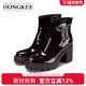 粗高跟女靴亮面时尚 Hongkee 红科2025新款 简约舒适小短靴H075M404