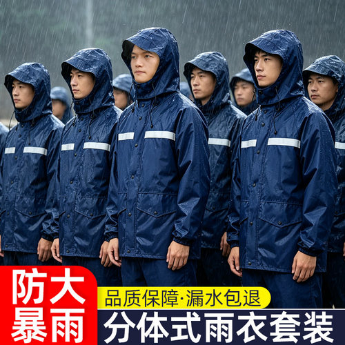 加厚新式火蓝色雨衣雨裤套装户外用钓鱼便携雨披抢险救灾分体雨衣