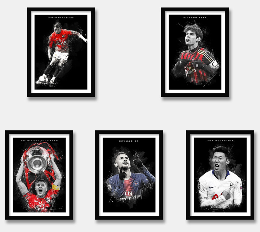 C罗纳尔多卡卡内马尔孙兴憨足球明星画体育海报装饰画壁画墙画