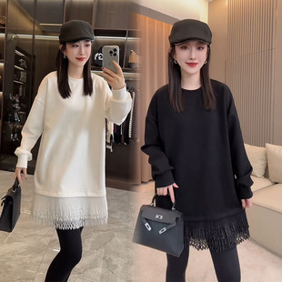 流苏卫衣裙 纯色简约宽松显瘦中长款 欧货休闲连衣裙女2025秋季 新款