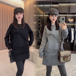 欧货卫衣裙女2025秋冬新款 设计感气质减龄圆领飞边显瘦休闲连衣裙