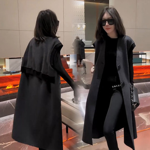 欧货毛呢外套女2026秋季新款休闲大气简约百搭松弛感长款无袖马夹