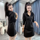 显瘦连帽半拉链休闲卫衣裙 气质减龄修身 网红连衣裙女2025秋季 新款