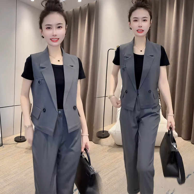 2024夏通勤气质马夹西裤时尚套装