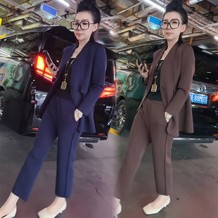 时尚套装女2026秋季新款气质修身中长款西装九分裤简约通勤两件套