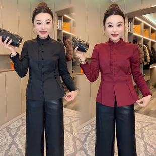 百搭衬衣打底 气质收腰显瘦设计木耳边时尚 网红衬衫 女2025秋冬新款