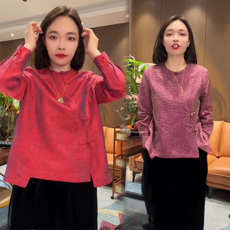 a字版国风盘扣不对称显瘦衬衫