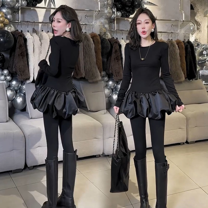 公主风连衣裙女2026秋季新款气质女神范修身显瘦小黑裙短款蓬蓬裙