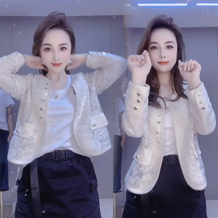 小香风短外套女2024夏新款 防晒上衣 设计感钩花蕾丝高级感百搭时尚