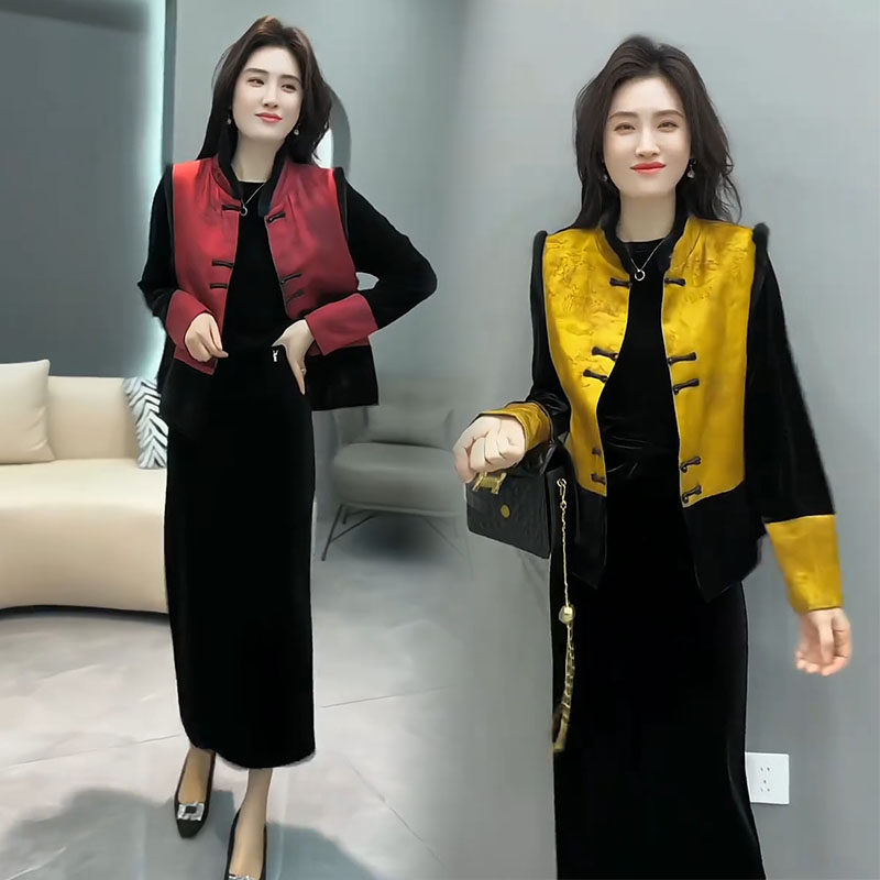 国风时尚套装女2025冬新款气质盘扣马夹丝绒打底衫半裙显瘦三件套,女装/女士精品,时尚套装,淘宝优惠券,粉丝福利购,淘宝优惠卷