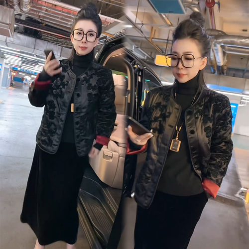 国风宽松撞色提花棉衣棉服外套