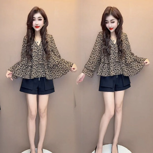 短裤 欧货时尚 气质减龄豹纹娃娃衫 女2025春夏新款 显瘦两件套潮 套装