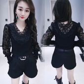 打底衫 气质V领洋气美背镂空设计感百搭长袖 女2024春秋新款 蕾丝衫