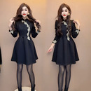 国风连衣裙女2025冬新款 气质高腰减龄蕾丝拼接显瘦高档盘扣旗袍裙