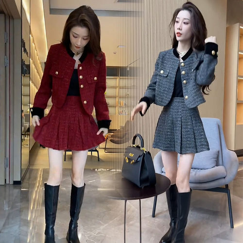 冬季小香风夹棉上衣半裙时尚套装