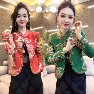 新中式短外套女2026春季新款气质女神范国风盘扣提花高档显瘦上衣