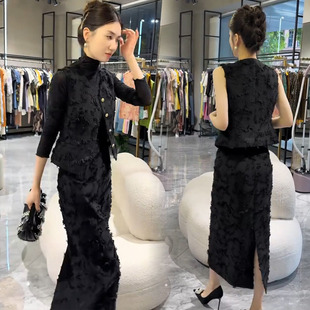 气质女神范马夹打底衫 时尚 新款 女2025秋季 半裙显瘦高档三件套 套装