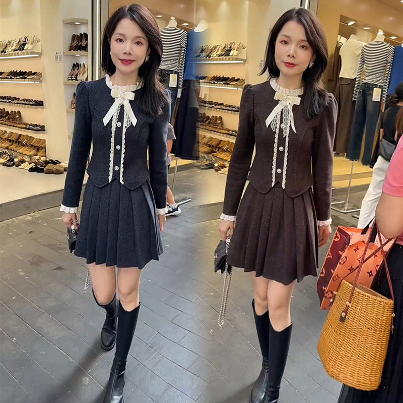 时尚套装女2025秋冬新款气质女神范减龄飞边上衣百褶裙毛呢两件套,女装/女士精品,时尚套装,淘宝优惠券,粉丝福利购,淘宝优惠卷