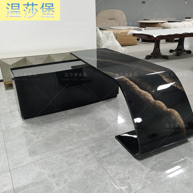 拉卡萨家具轻奢风格书桌手工彩绘老板桌大班台创意异型简约办公桌