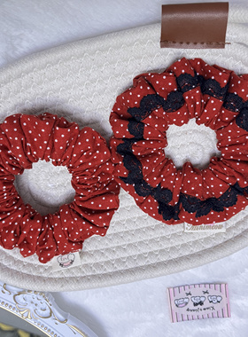 韩国进口布料多褶大肠圈蛋糕发圈红色波点肠圈