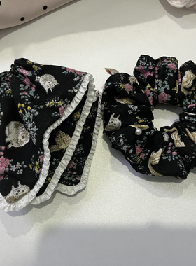 日本进口布料 黑色小兔子方巾小动物手作肠圈