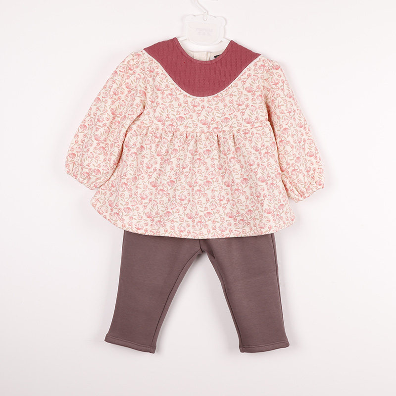 moimoln小云朵童装韩国原d秋冬款女宝舒适保暖加绒碎花上衣裤套装