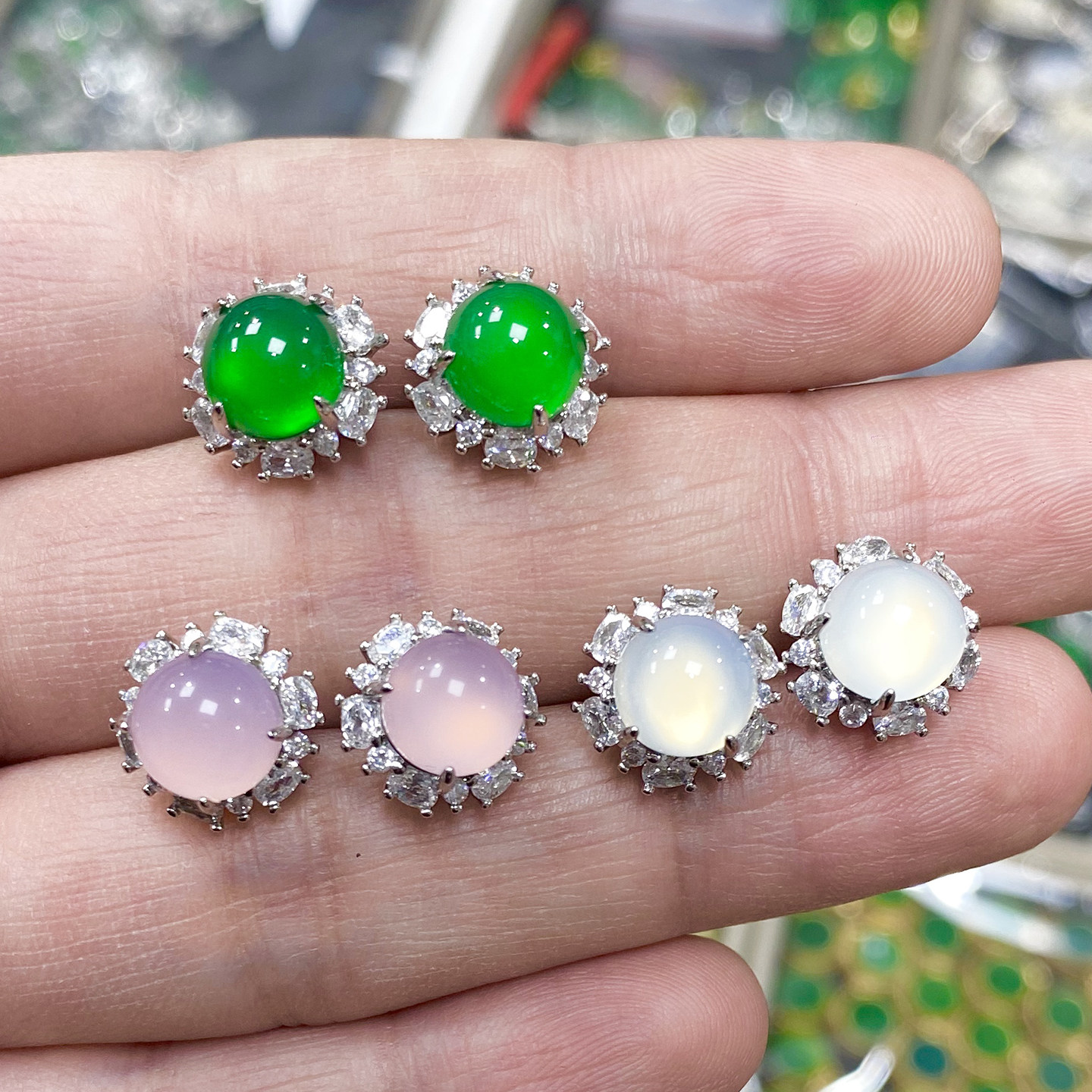天然玉髓耳钉女款耳环绿玛瑙耳饰