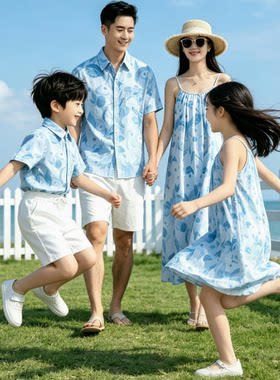 沙漠旅游拍照亲子装裙母女父子装