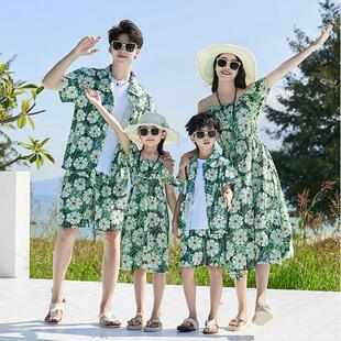 父子港风衬衫亲子装夏威夷男女童姐弟装海南岛服三亚海滩度假大码