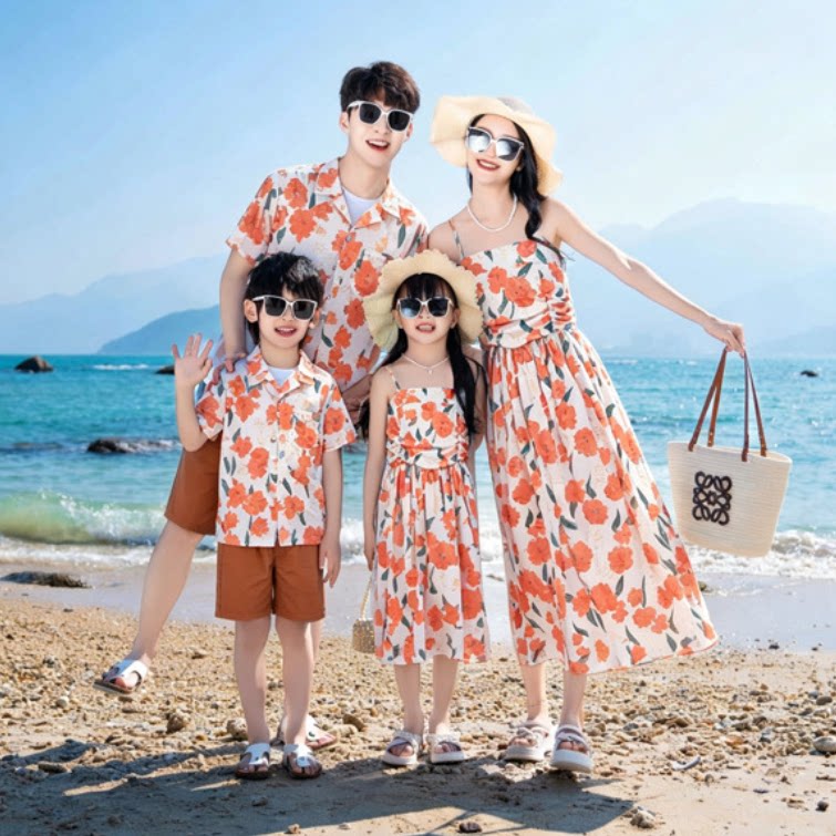 旅游穿搭亲子装衬衫一家三口四口图片