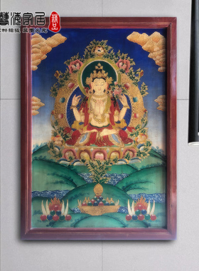 藏传唐卡观世音菩萨佛像画中式禅室书房客厅餐厅酒店会所装饰挂画