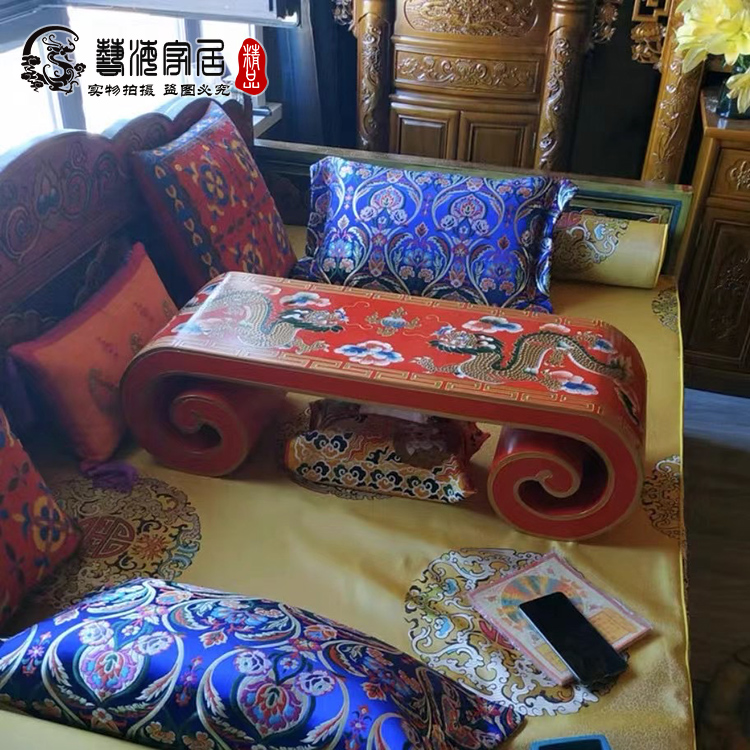 藏式飘窗小茶几彩绘云下卷炕桌复古飘窗桌榻榻米卷案书桌中式家具