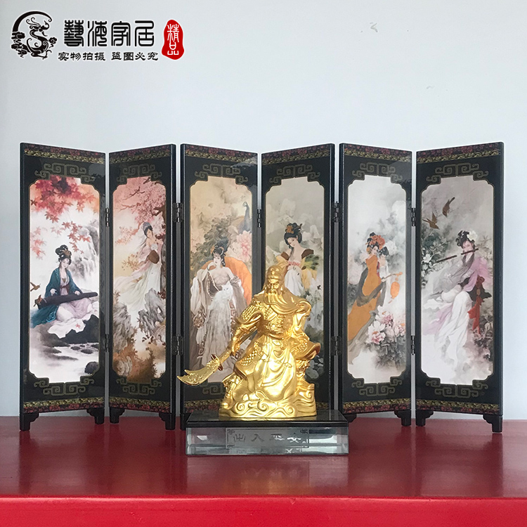 艺海漆器彩绘折叠小屏风吉祥古典茶文化工艺摆件商务文化出国礼品