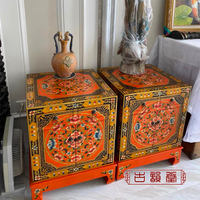 Chinese-style hand-painted Tibetan-style suitcases, phone desks, sofa side tables, Tibetan painted classical furniture, solid wood retro cabinets thumbnail 2