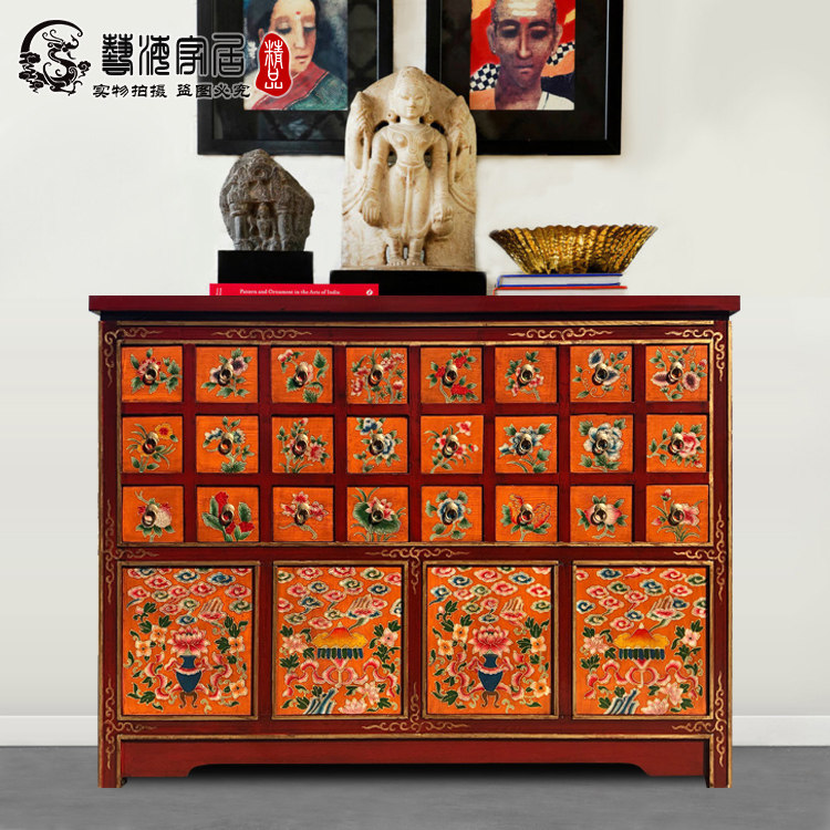 玄关药柜新中式古典家具多层收纳柜抽屉式多屉柜彩绘隔断多斗柜,住宅家具,门厅/玄关柜/玄关架,淘宝优惠券,粉丝福利购,淘宝优惠卷