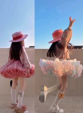 法式tutu裙女童蓬蓬裙秋冬宝宝网纱公主半身裙儿童短款兔兔蛋糕裙
