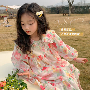 儿童洋气娃娃领碎花公主裙2023秋装新款韩版宝宝连衣裙小女孩裙子