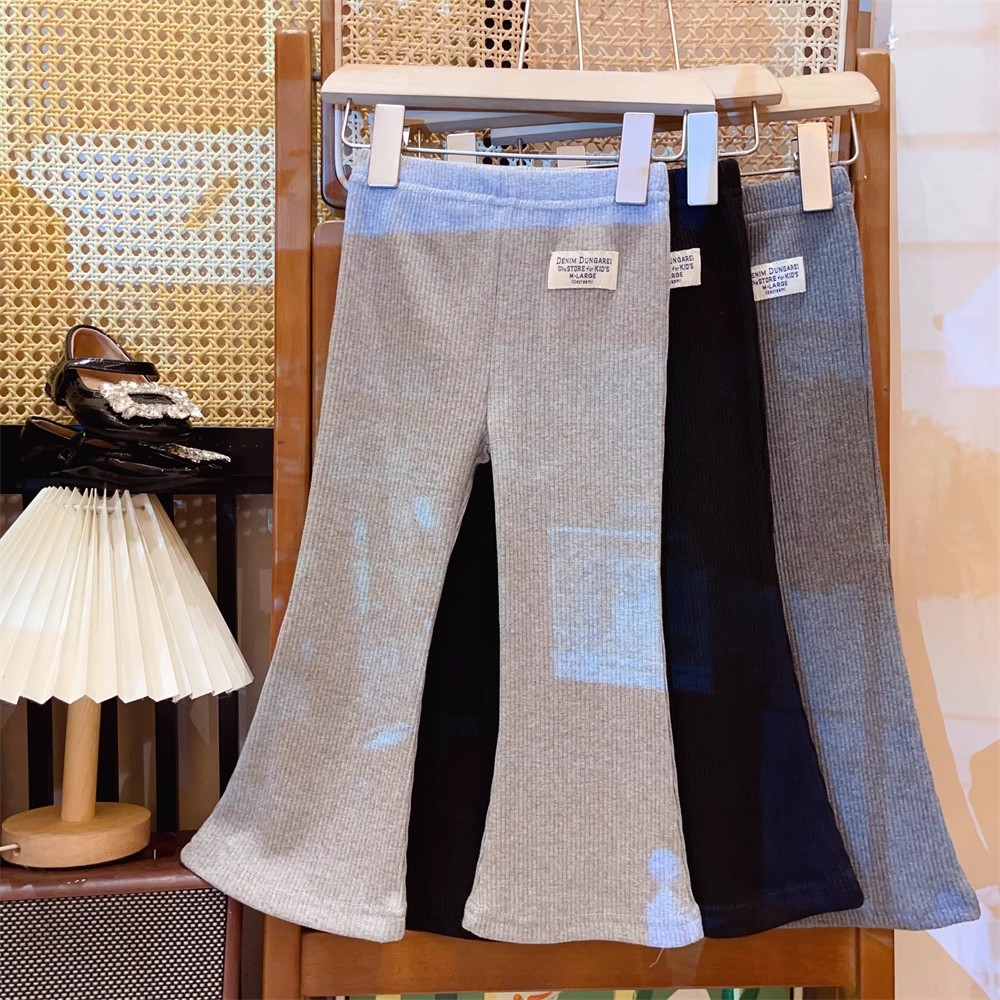 女童时尚字母贴标打底裤2025秋季新款韩版儿童百搭休闲阔腿喇叭裤