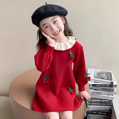 女童毛衣公主连衣裙子